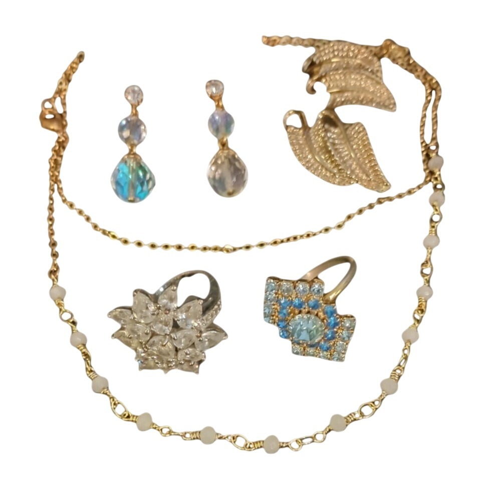 Rhinestone Rings Earrings‎ Necklace Set Costume Jewelry Vintage SKUJ089